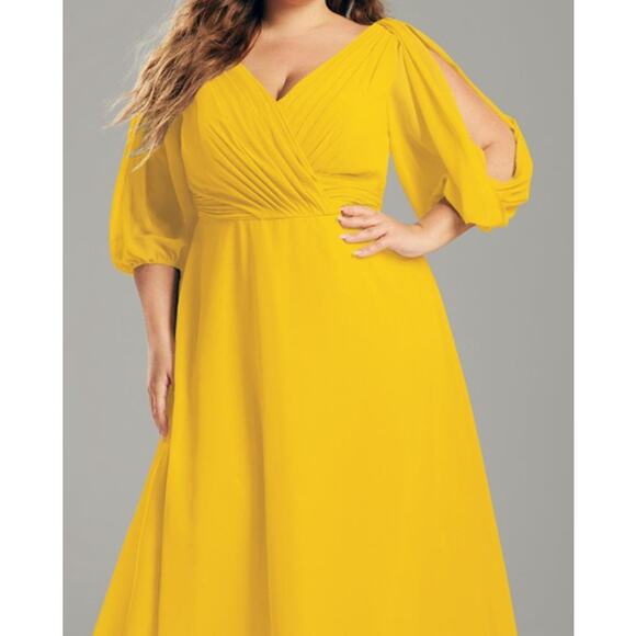 AW BRIDAL 16 2X plus mustard yellow Polly bridesmaid formal maxi dress NEW 0b10 - Picture 1 of 9